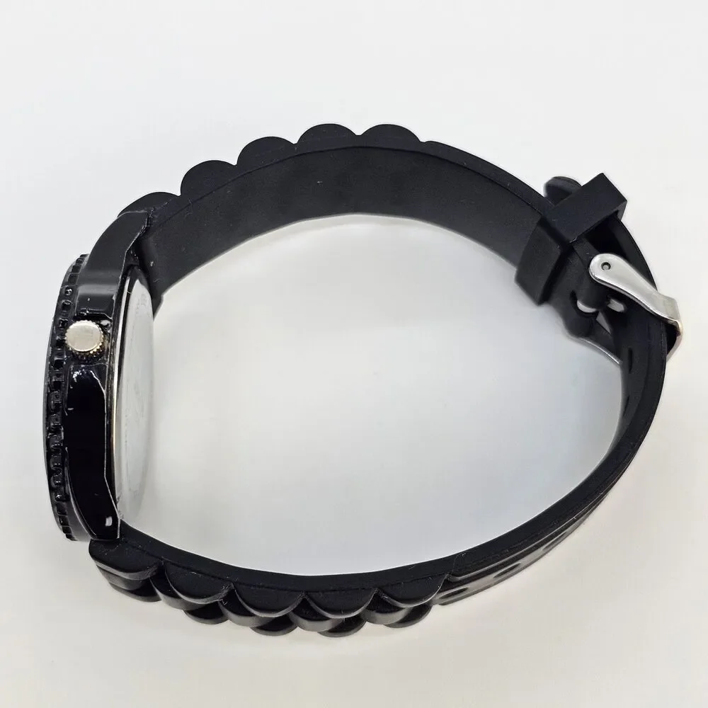 38MM Watch Women Black Dial Multicolor Bezel Black Plastic Bands‎ New Battery